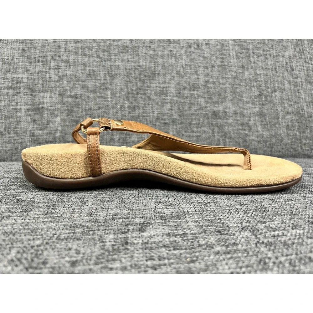 Vionic Kirra Tan Leather Backstrap Thong Sandals Womens 7 Orthotic Support